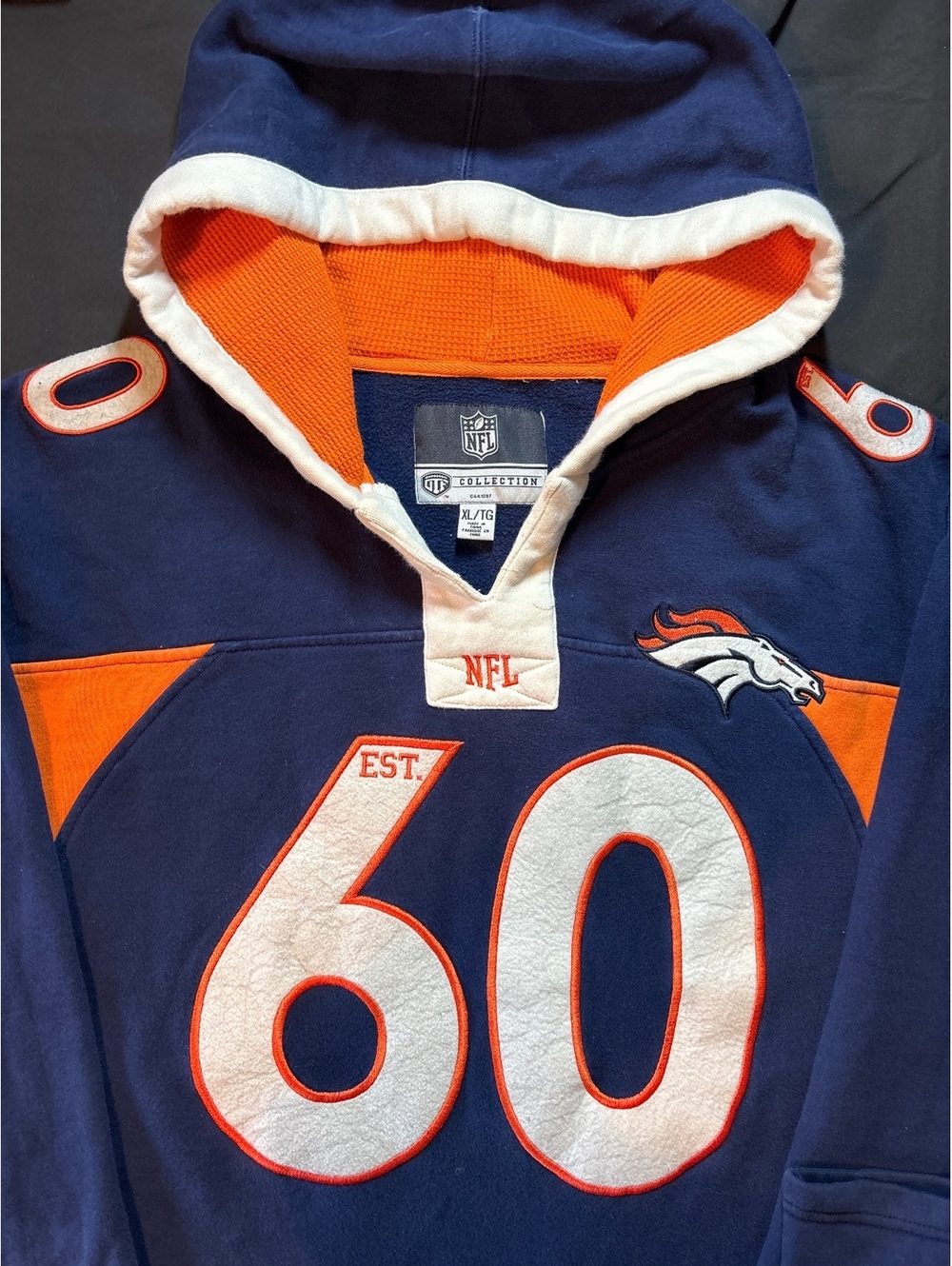 NFL Denver Broncos Old Time Football Hoodie Extra Large XL Est 1960 Throwback